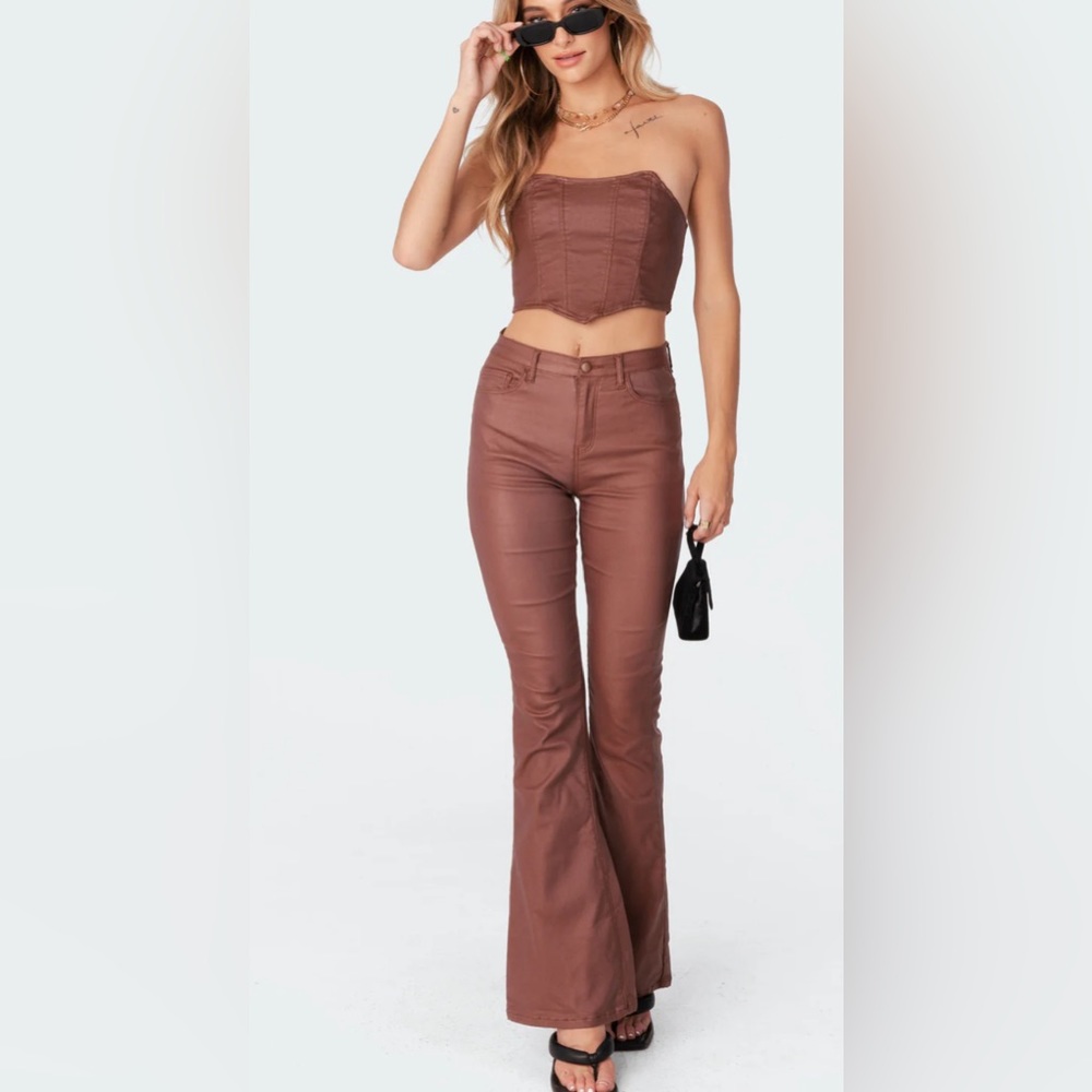 Edikted Luna Faux Leather Flare Jeans